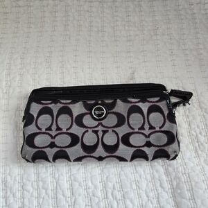 Coach Signature Logo Wristlet in Black and Gray
